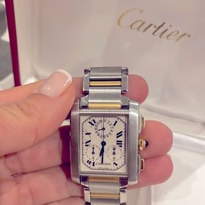 Cartier Tank Chronoflex 2303 Two Tone White Dial Watch